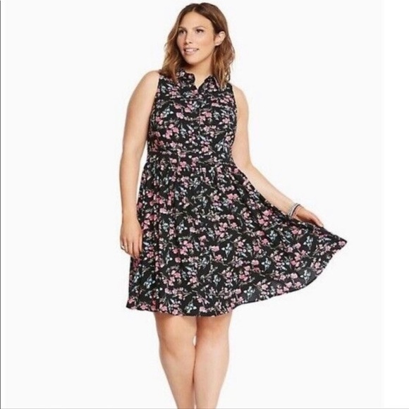 torrid Dresses & Skirts - NWT Torrid Black Floral Button Front Challis Size 1X Sleeveless Midi Shirt Dress